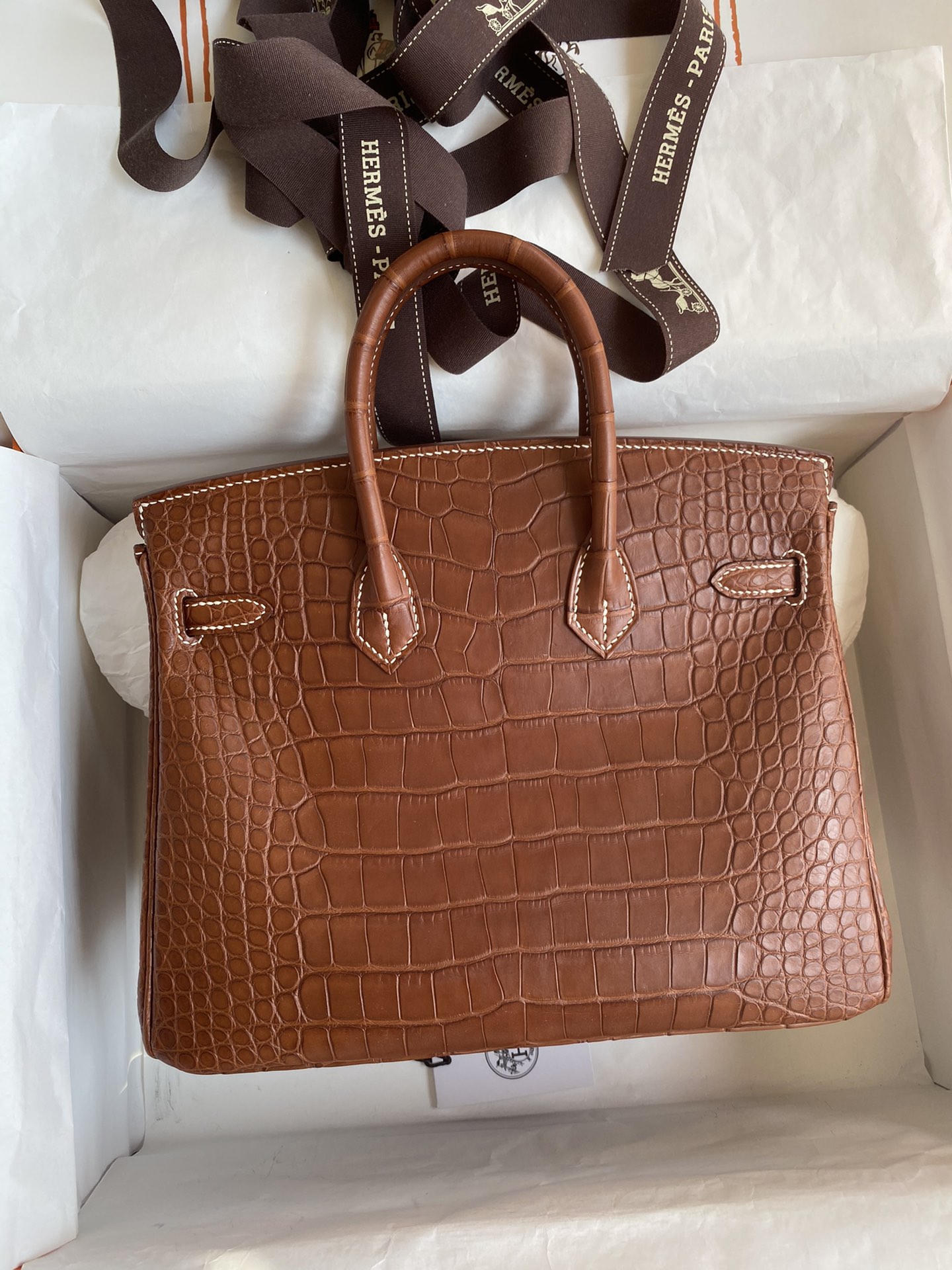 Hermes Birkin 25CM Handmade Bag In Brown Matte Alligator Leather